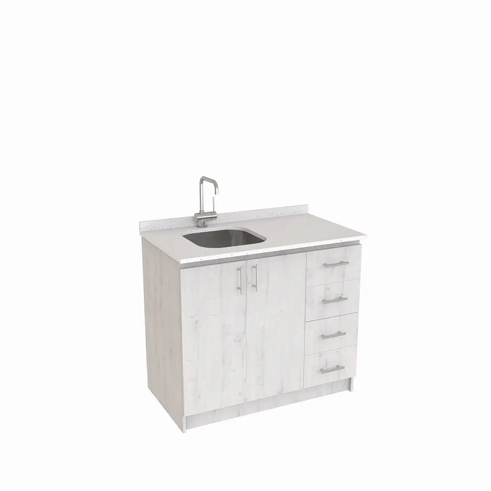 Mueble lavaplatos Simple de 100 cm / Cuarzo blanco galaxys / derecho / Alaska 1