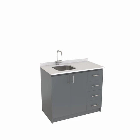 Mueble lavaplatos Simple de 100 cm / Cuarzo blanco galaxys / derecho / Grafito