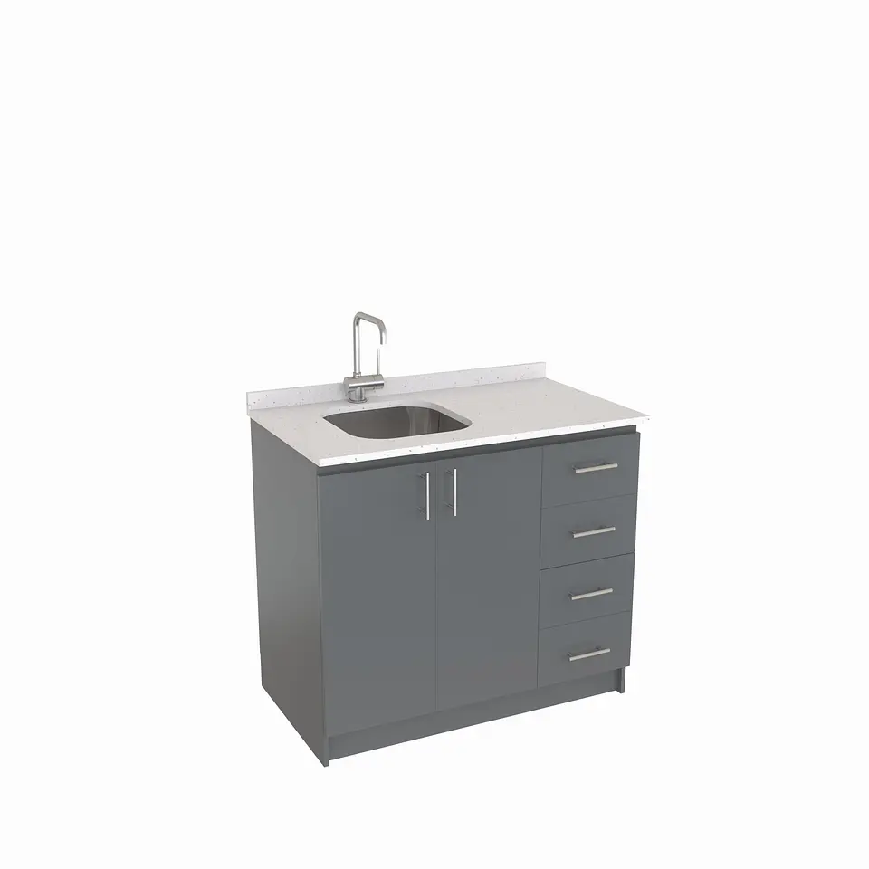 Mueble lavaplatos Simple de 100 cm / Cuarzo blanco galaxys / derecho / Grafito 1