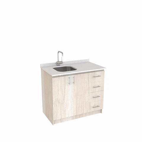 Mueble lavaplatos Simple de 100 cm / Cuarzo blanco galaxys / derecho / Toscana