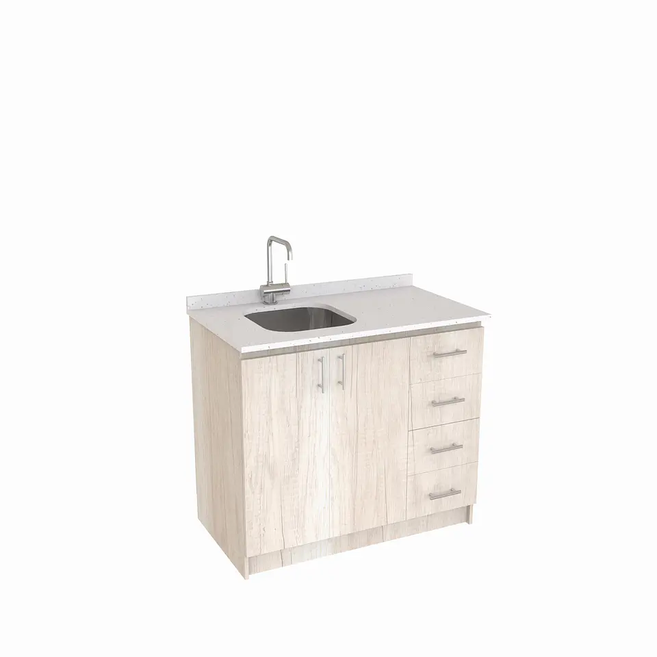 Mueble lavaplatos Simple de 100 cm / Cuarzo blanco galaxys / derecho / Toscana 1