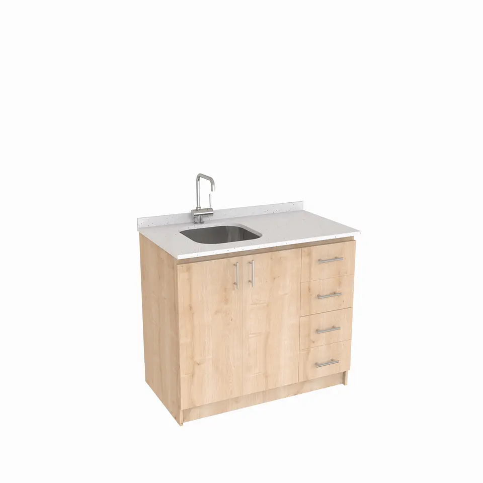 Mueble lavaplatos Simple de 100 cm / Cuarzo blanco galaxys / derecho / Rustico 1