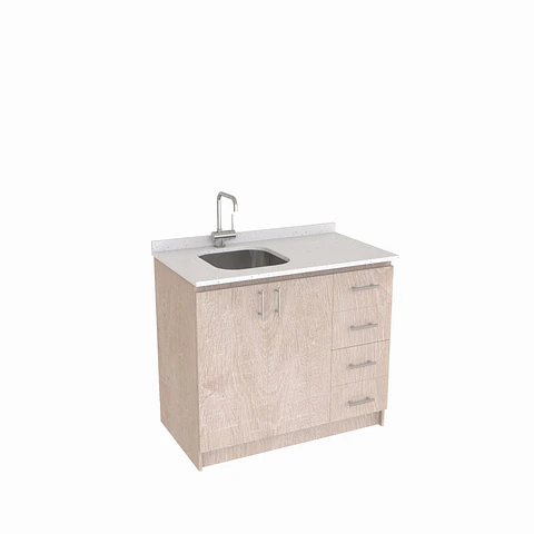 Mueble lavaplatos Simple de 100 cm / Cuarzo blanco galaxys / derecho / Provenzal