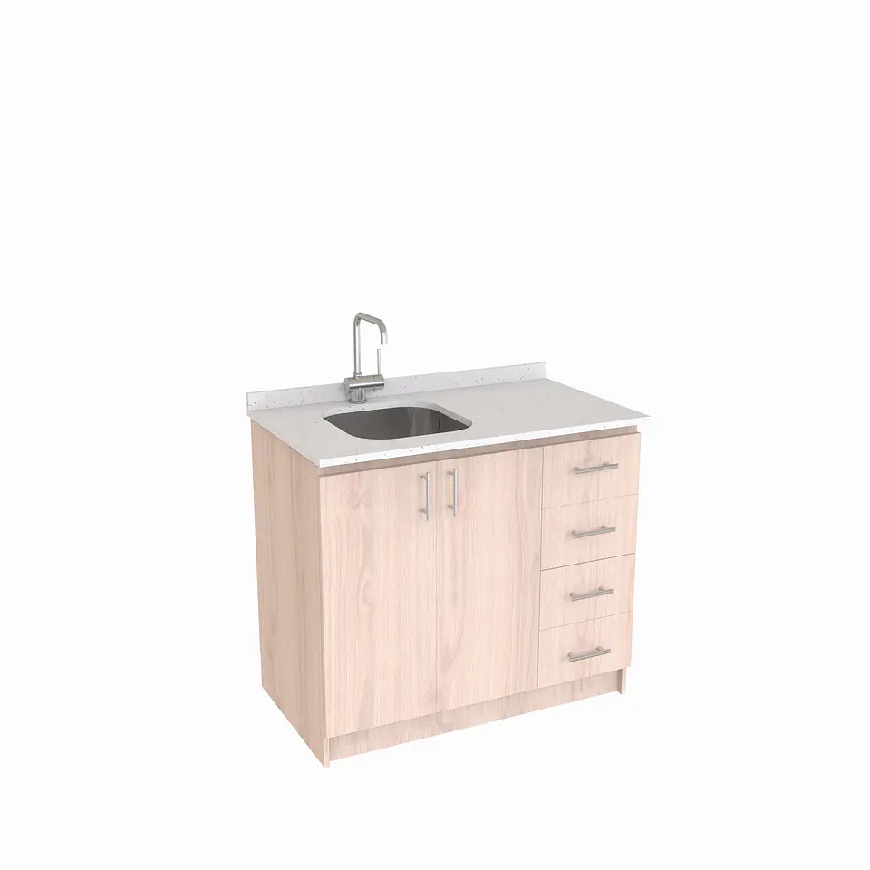 Mueble lavaplatos Simple de 100 cm / Cuarzo blanco galaxys / derecho / Nougat 1