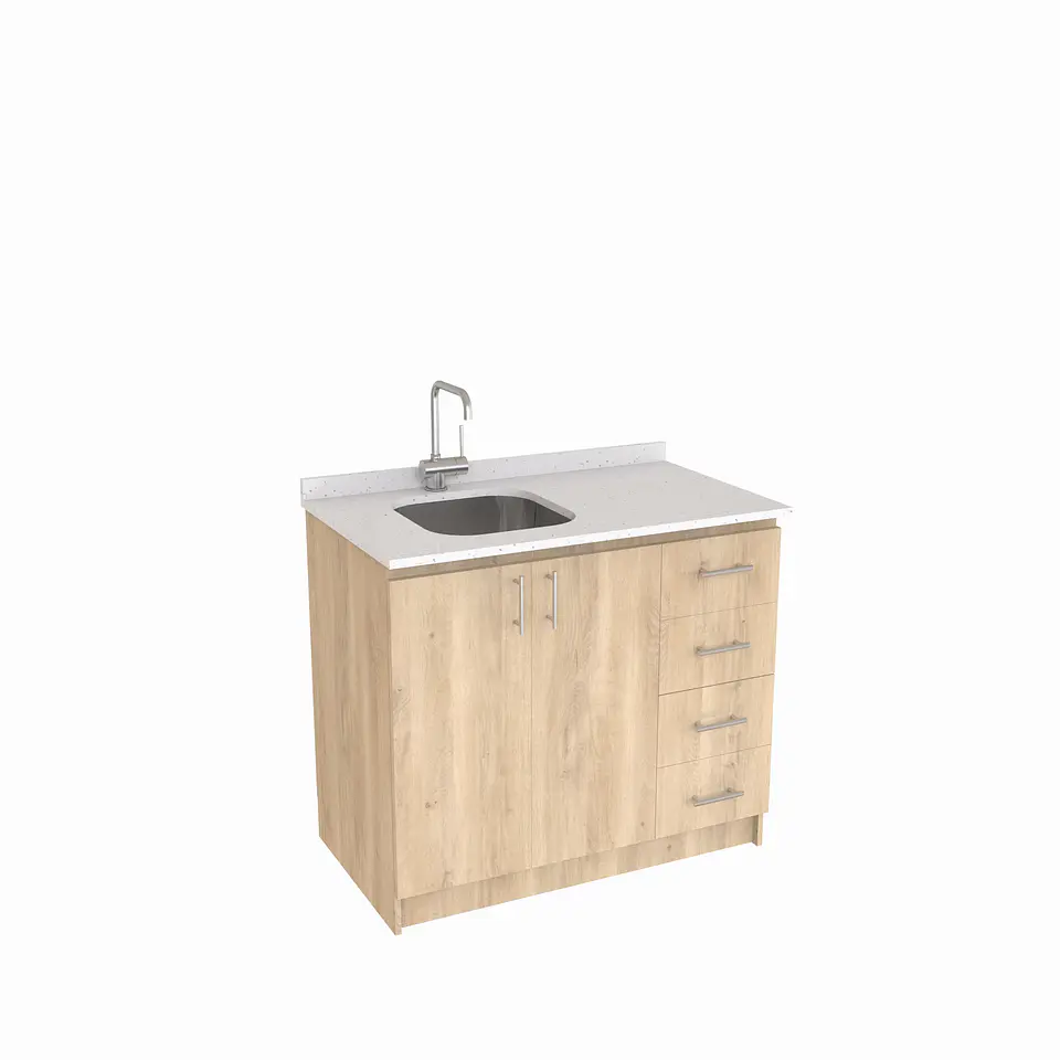 Mueble lavaplatos Simple de 100 cm / Cuarzo blanco galaxys / derecho / Jerez 1