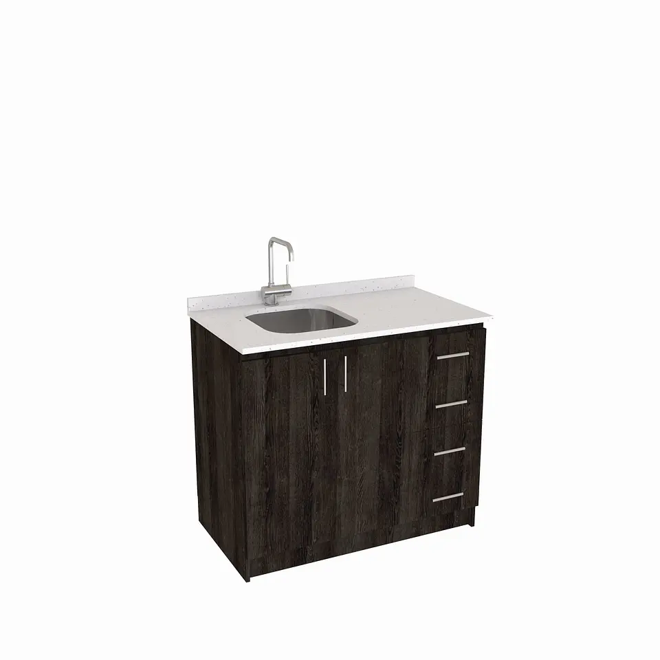 Mueble lavaplatos Simple de 100 cm / Cuarzo blanco galaxys / derecho / Espresso 1