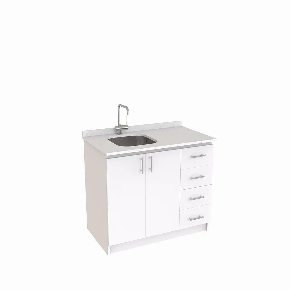 Mueble lavaplatos Simple de 100 cm / Cuarzo blanco galaxys / derecho / Blanco 1