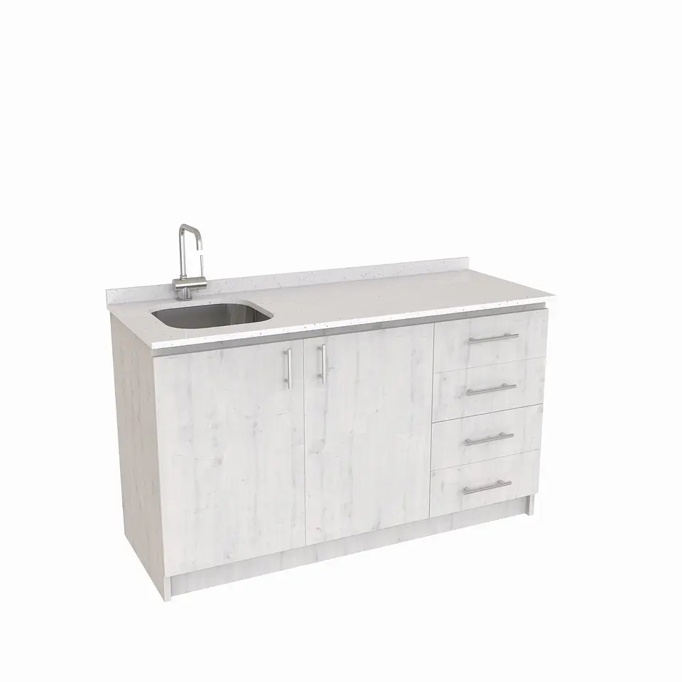Mueble lavaplatos Simple de 140 cm / Cuarzo blanco galaxys / Derecho / Alaska 1