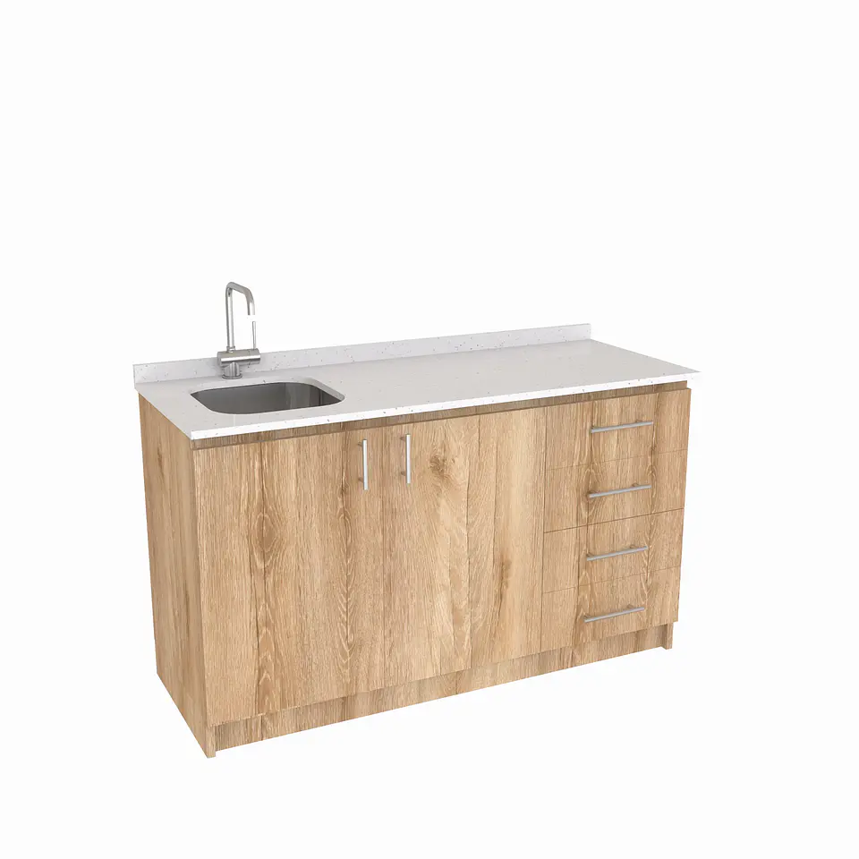 Mueble lavaplatos Simple de 140 cm / Cuarzo blanco galaxys / Derecho / Cava 1