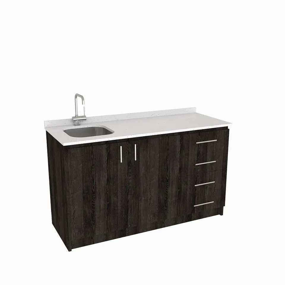 Mueble lavaplatos Simple de 140 cm / Cuarzo blanco galaxys / Derecho / Espresso 1