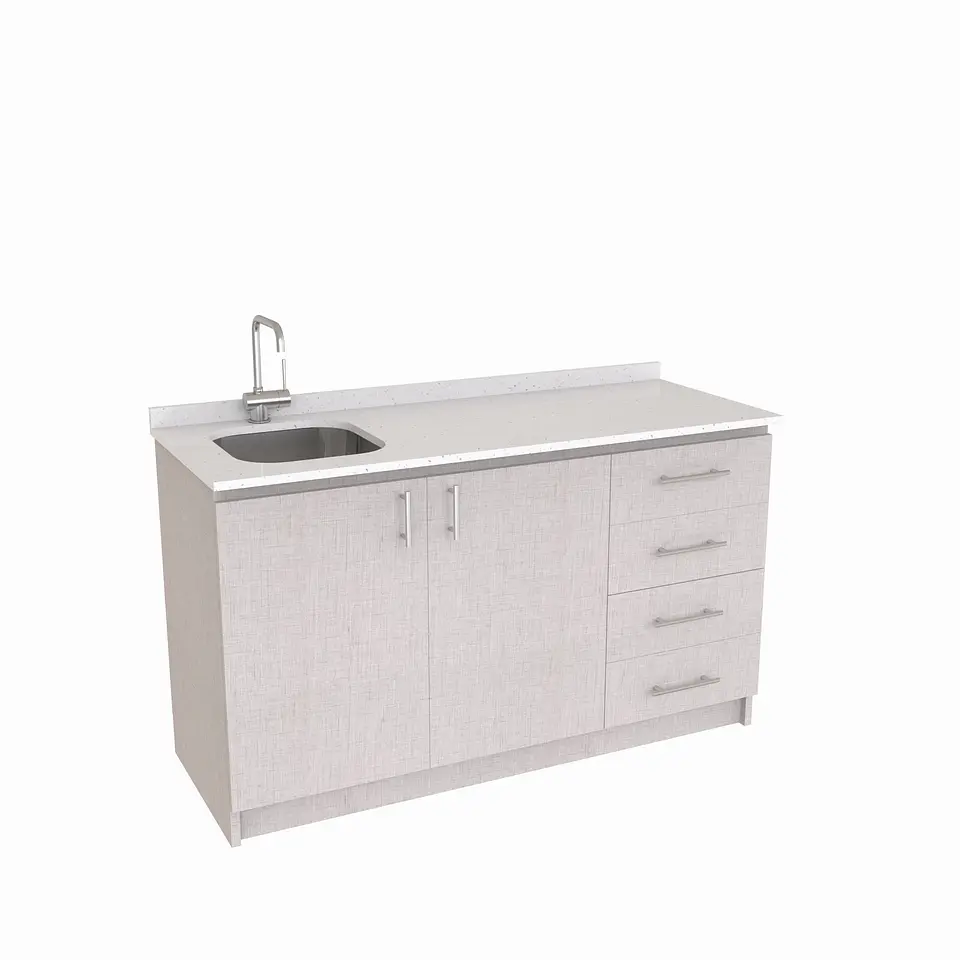 Mueble lavaplatos Simple de 140 cm / Cuarzo blanco galaxys / Derecho / Giorno 1