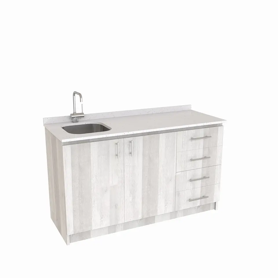 Mueble lavaplatos Simple de 140 cm / Cuarzo blanco galaxys / Derecho / Legno 1
