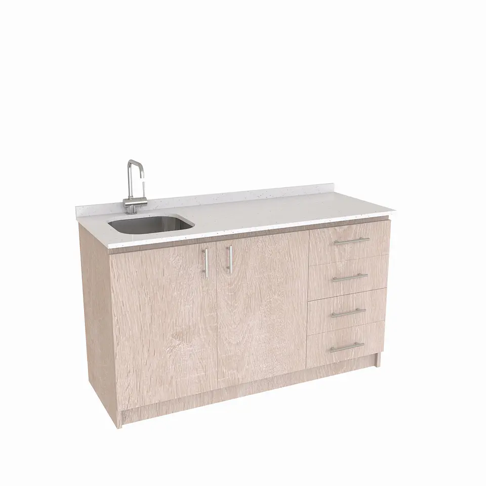 Mueble lavaplatos Simple de 140 cm / Cuarzo blanco galaxys / Derecho / Provenzal 1