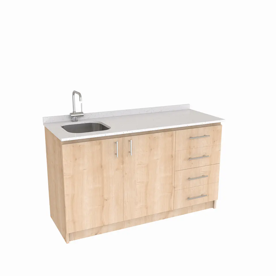 Mueble lavaplatos Simple de 140 cm / Cuarzo blanco galaxys / Derecho / Rustico 1