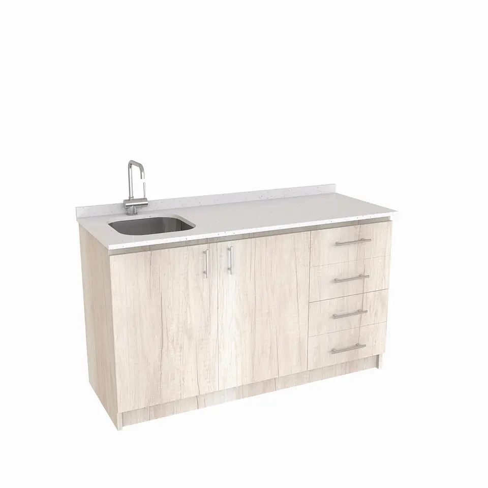 Mueble lavaplatos Simple de 140 cm / Cuarzo blanco galaxys / Derecho / Toscana 1