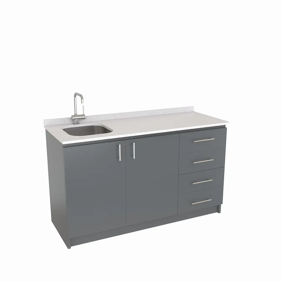 Mueble lavaplatos Simple de 140 cm / Cuarzo blanco galaxys / Derecho / Grafito 1