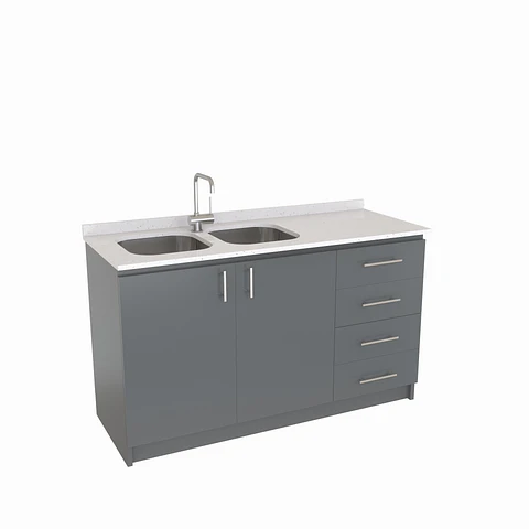 Mueble lavaplatos Doble de 140 cm / Cuarzo blanco galaxys / Derecho / Grafito