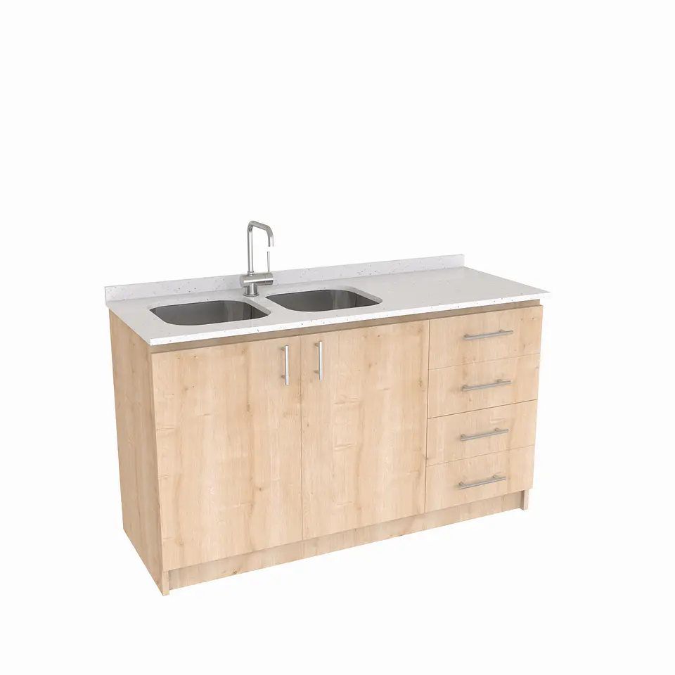 Mueble lavaplatos Doble de 140 cm / Cuarzo blanco galaxys / Derecho / Rustico 1