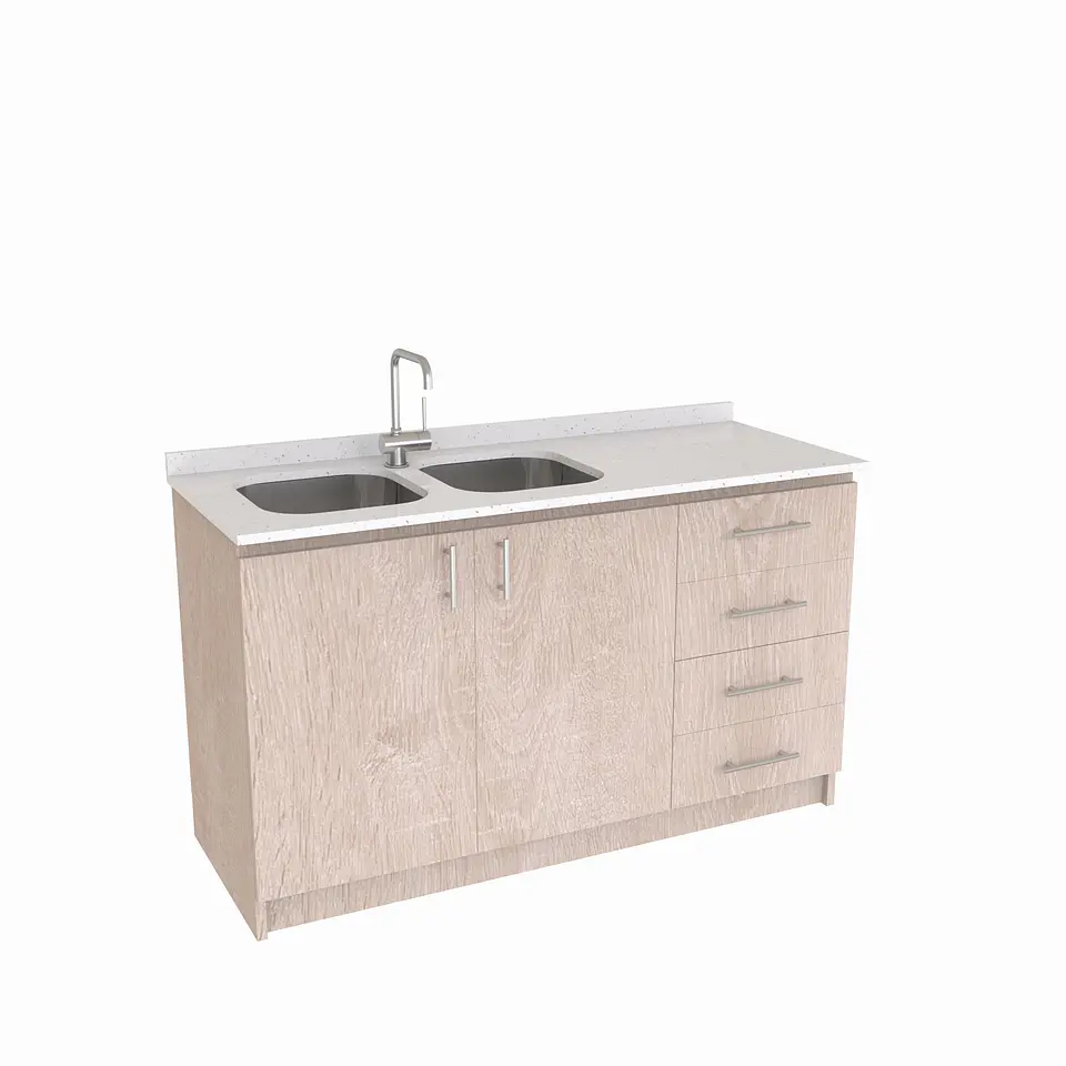 Mueble lavaplatos Doble de 140 cm / Cuarzo blanco galaxys / Derecho / Provenzal 1