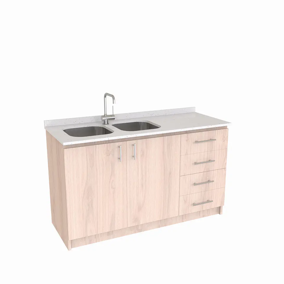 Mueble lavaplatos Doble de 140 cm / Cuarzo blanco galaxys / Derecho / Nougat 1