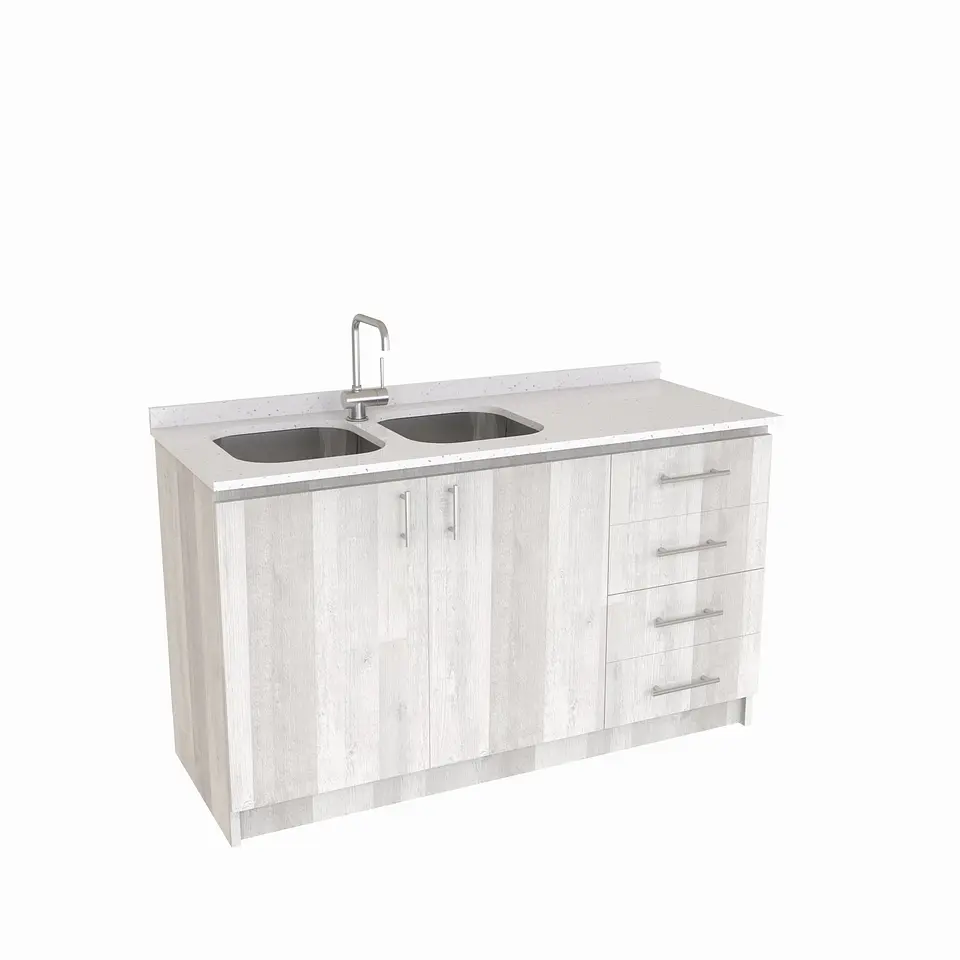Mueble lavaplatos Doble de 140 cm / Cuarzo blanco galaxys / Derecho / Legno 1