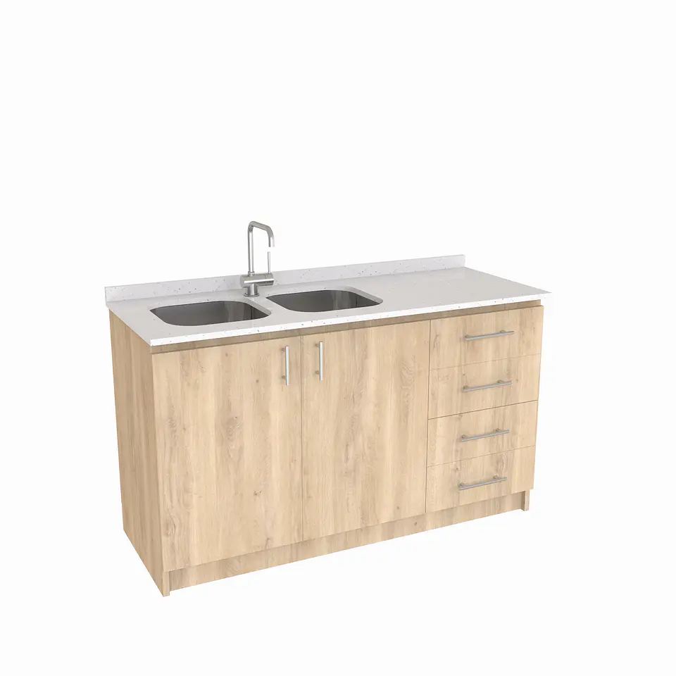 Mueble lavaplatos Doble de 140 cm / Cuarzo blanco galaxys / Derecho / Jerez 1