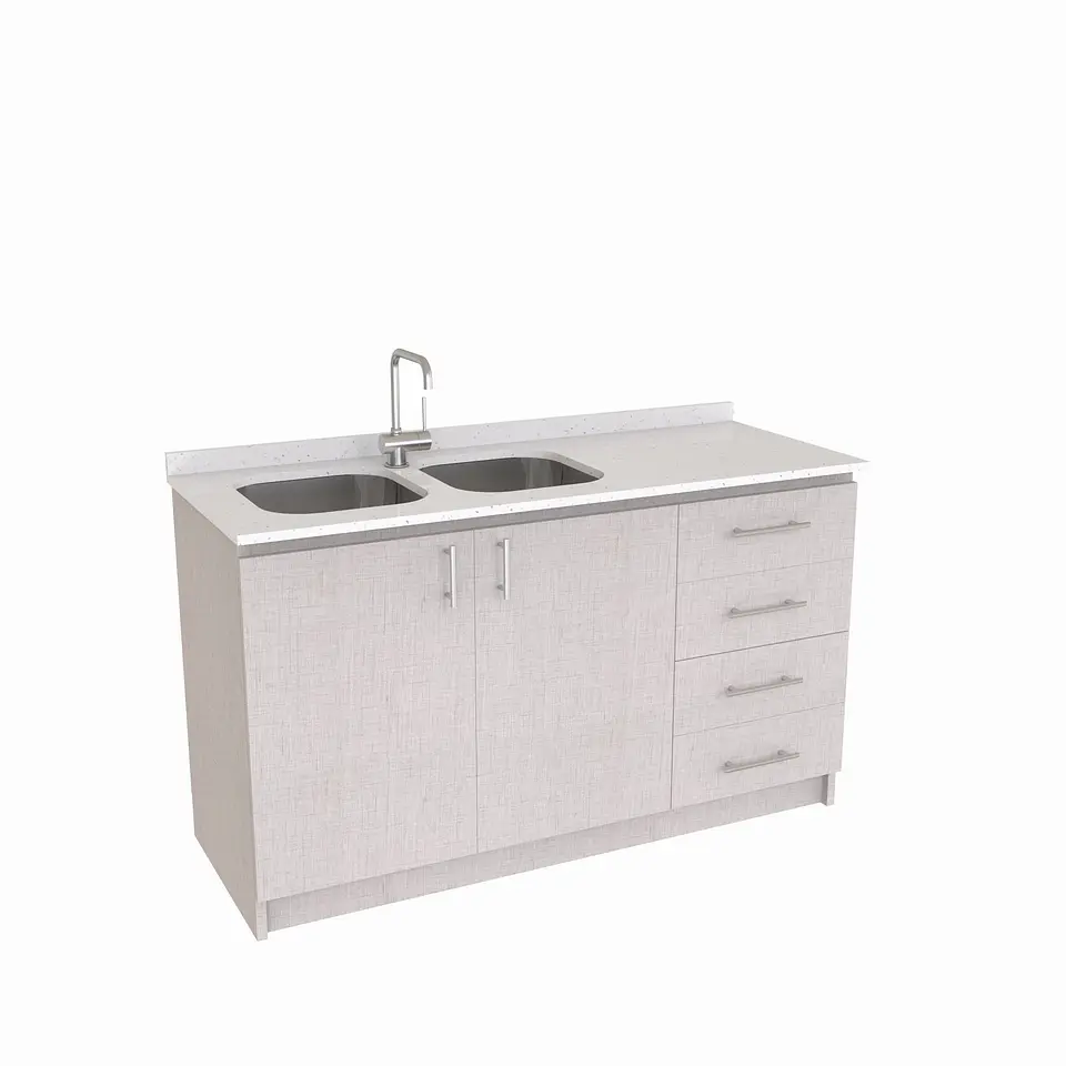Mueble lavaplatos Doble de 140 cm / Cuarzo blanco galaxys / Derecho / Giorno 1