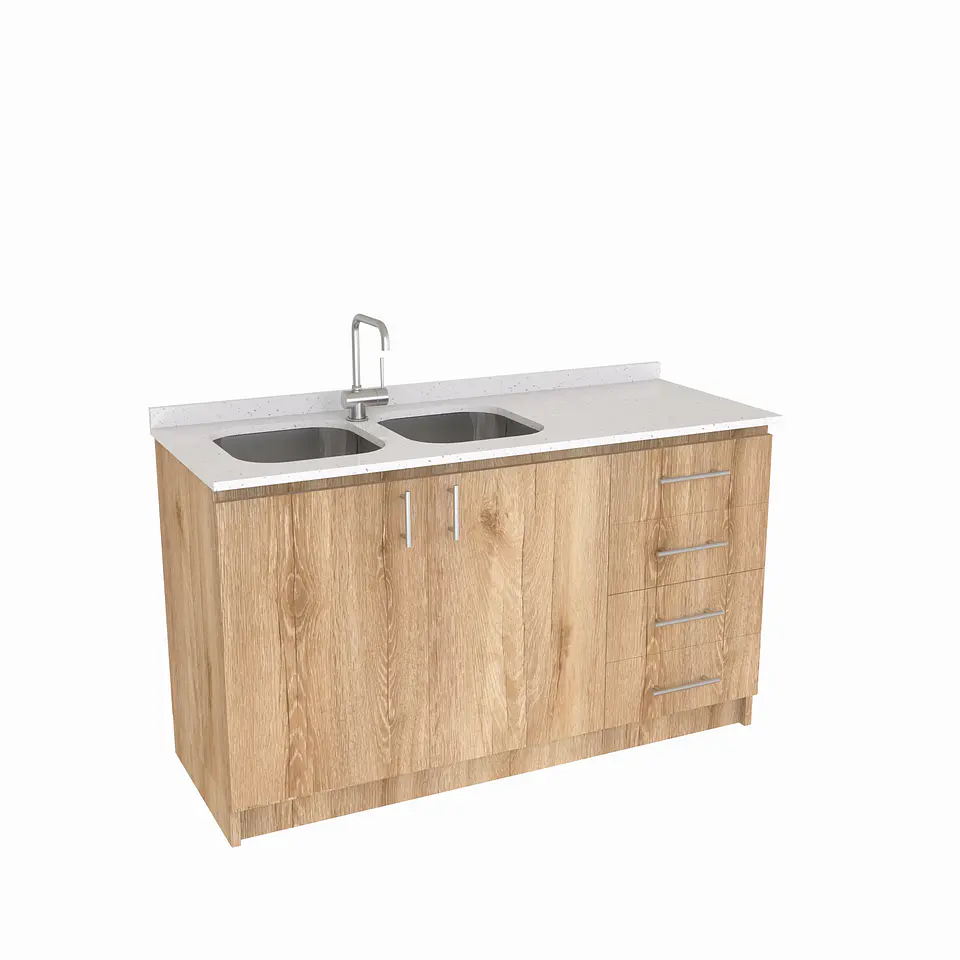 Mueble lavaplatos Doble de 140 cm / Cuarzo blanco galaxys / Derecho / Cava 1