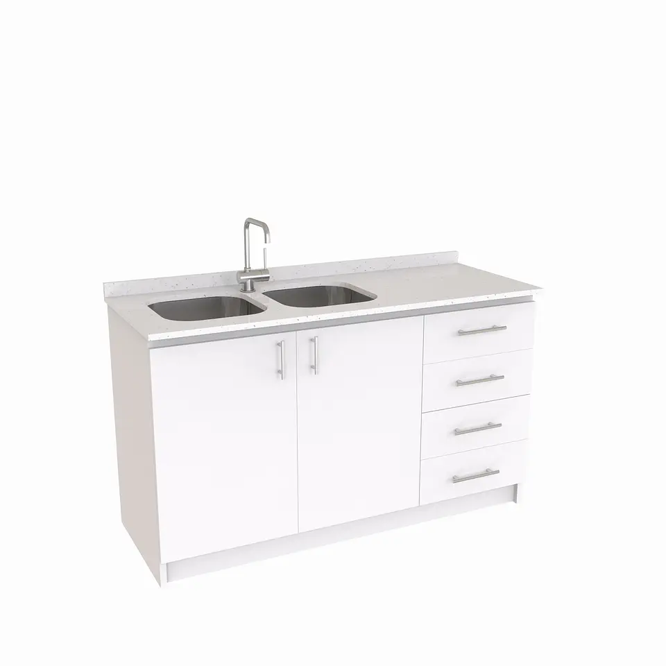 Mueble lavaplatos Doble de 140 cm / Cuarzo blanco galaxys / Derecho / Blanco 1