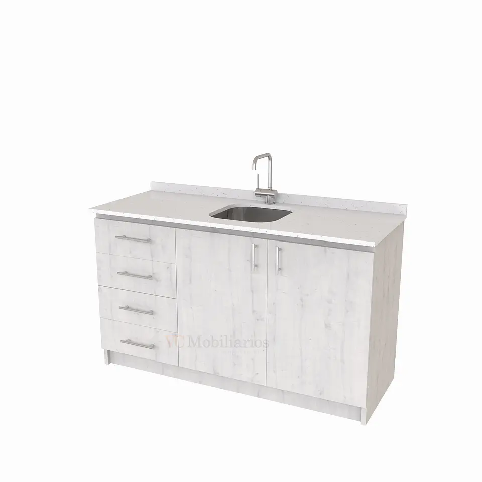 Mueble lavaplatos Simple de 140 cm / Cuarzo blanco galaxys / Centrado / Alaska 1