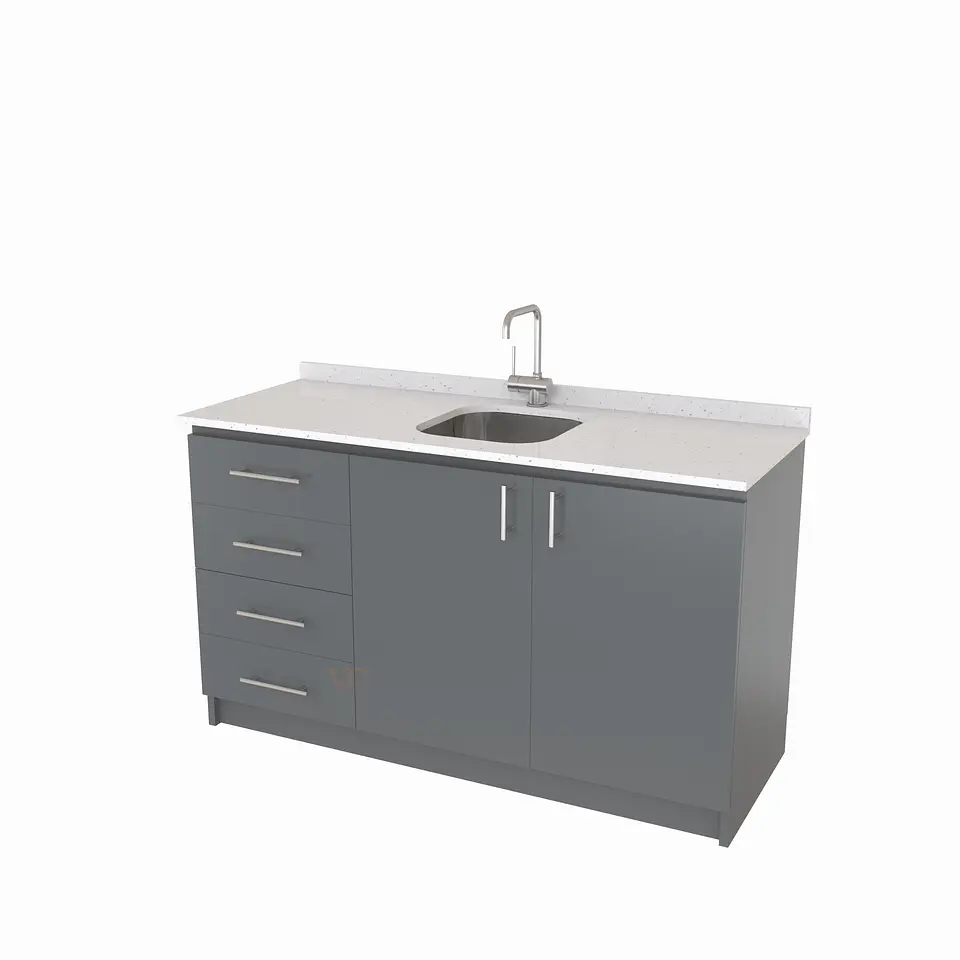 Mueble lavaplatos Simple de 140 cm / Cuarzo blanco galaxys / Centrado / Grafito 1