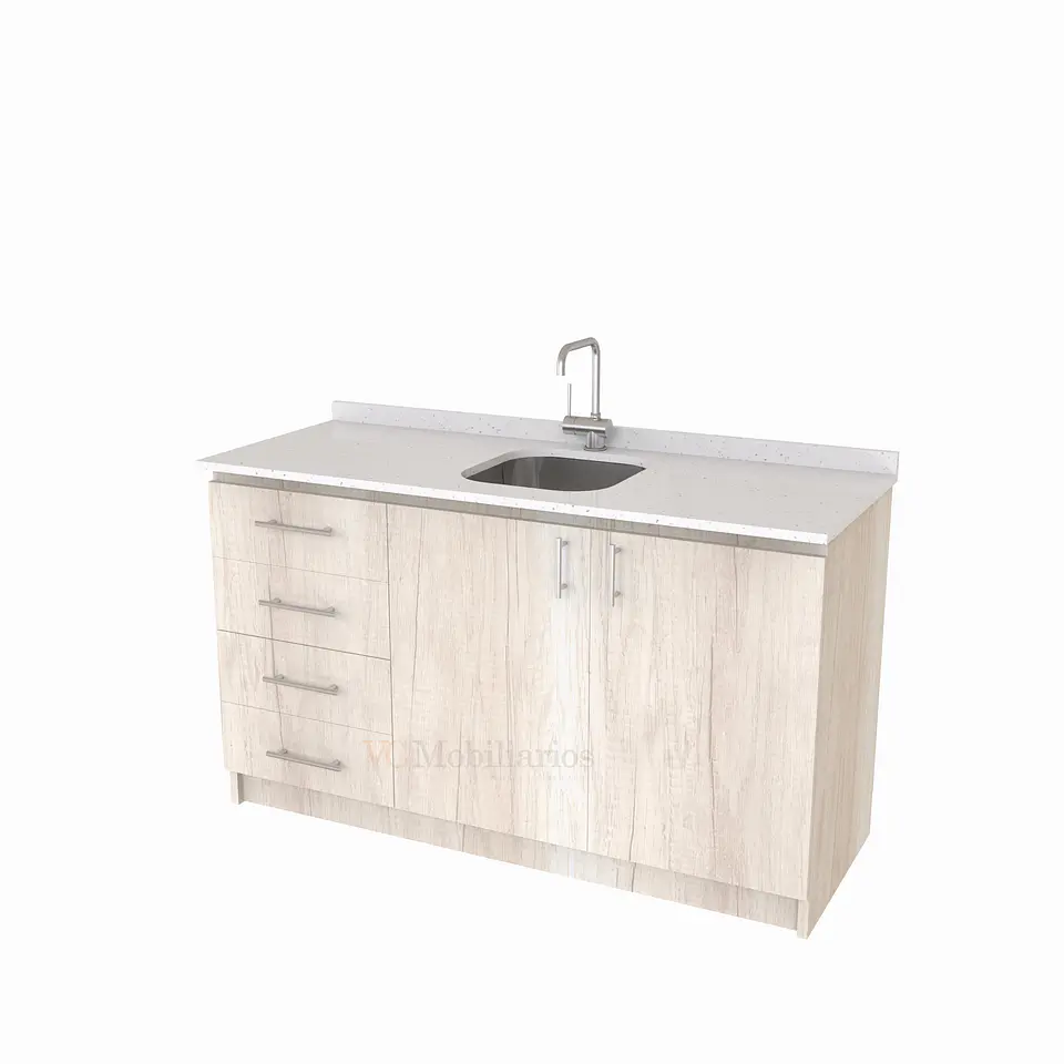 Mueble lavaplatos Simple de 140 cm / Cuarzo blanco galaxys / Centrado / Toscana 1