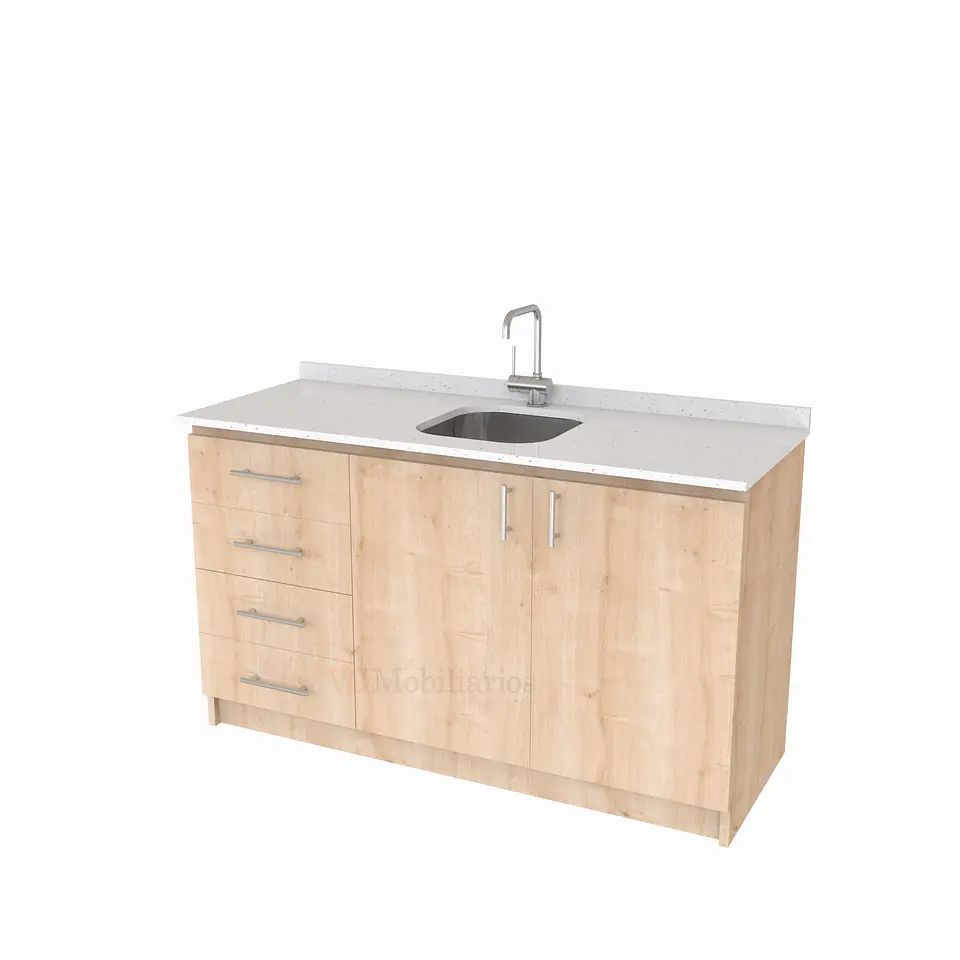 Mueble lavaplatos Simple de 140 cm / Cuarzo blanco galaxys / Centrado /  1