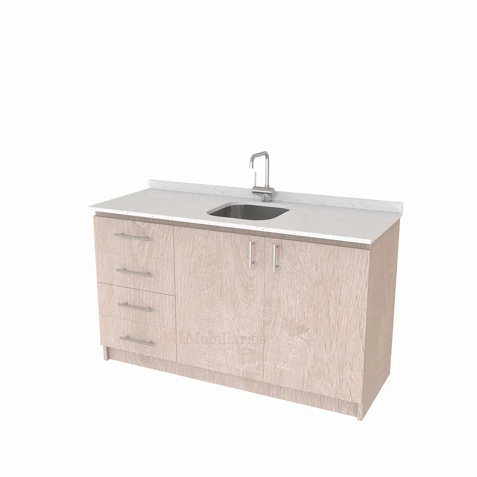 Mueble lavaplatos Simple de 140 cm / Cuarzo blanco galaxys / Centrado / Provenzal 1