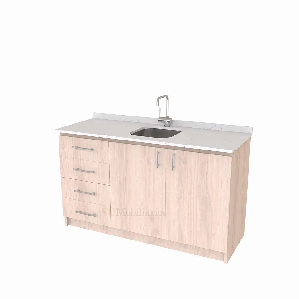 Mueble lavaplatos Simple de 140 cm / Cuarzo blanco galaxys / Centrado / Nougat 1