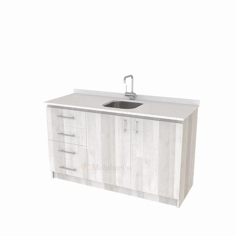 Mueble lavaplatos Simple de 140 cm / Cuarzo blanco galaxys / Centrado / Legno 1