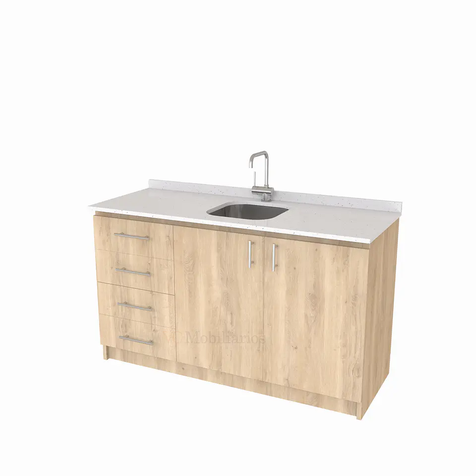 Mueble lavaplatos Simple de 140 cm / Cuarzo blanco galaxys / Centrado / Jerez 1