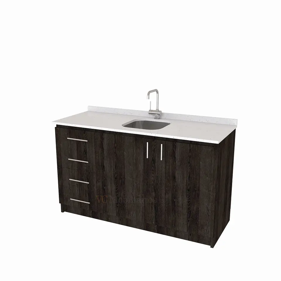 Mueble lavaplatos Simple de 140 cm / Cuarzo blanco galaxys / Centrado / Espresso 1