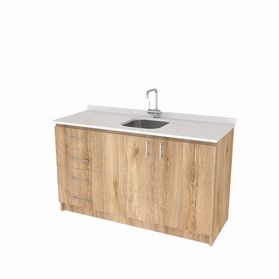 Mueble lavaplatos Simple de 140 cm / Cuarzo blanco galaxys / Centrado / Cava 1