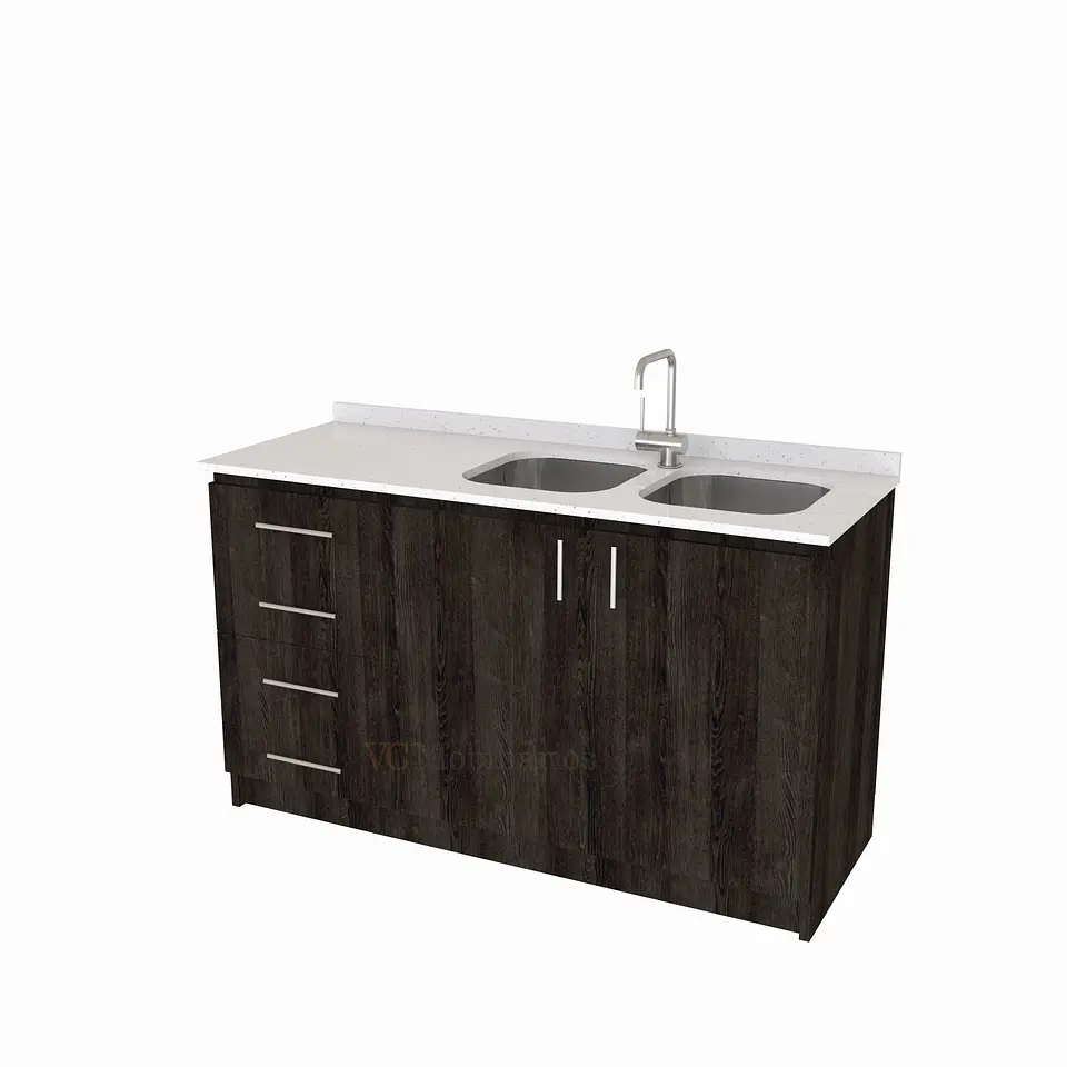 Mueble lavaplatos Doble de 140 cm / Cuarzo blanco galaxys / Izquierdo / Espresso 1