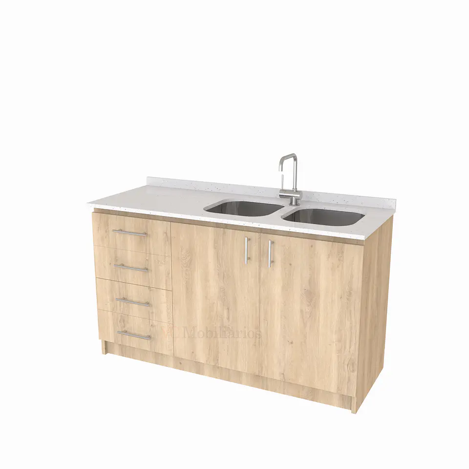 Mueble lavaplatos Doble de 140 cm / Cuarzo blanco galaxys / Izquierdo / Jerez 1