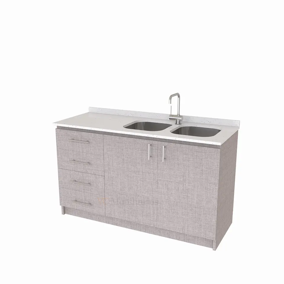 Mueble lavaplatos Doble de 140 cm / Cuarzo blanco galaxys / Izquierdo / Notte 1