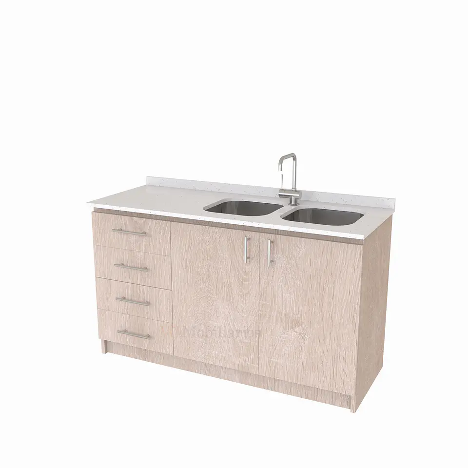 Mueble lavaplatos Doble de 140 cm / Cuarzo blanco galaxys / Izquierdo / Provenzal 1