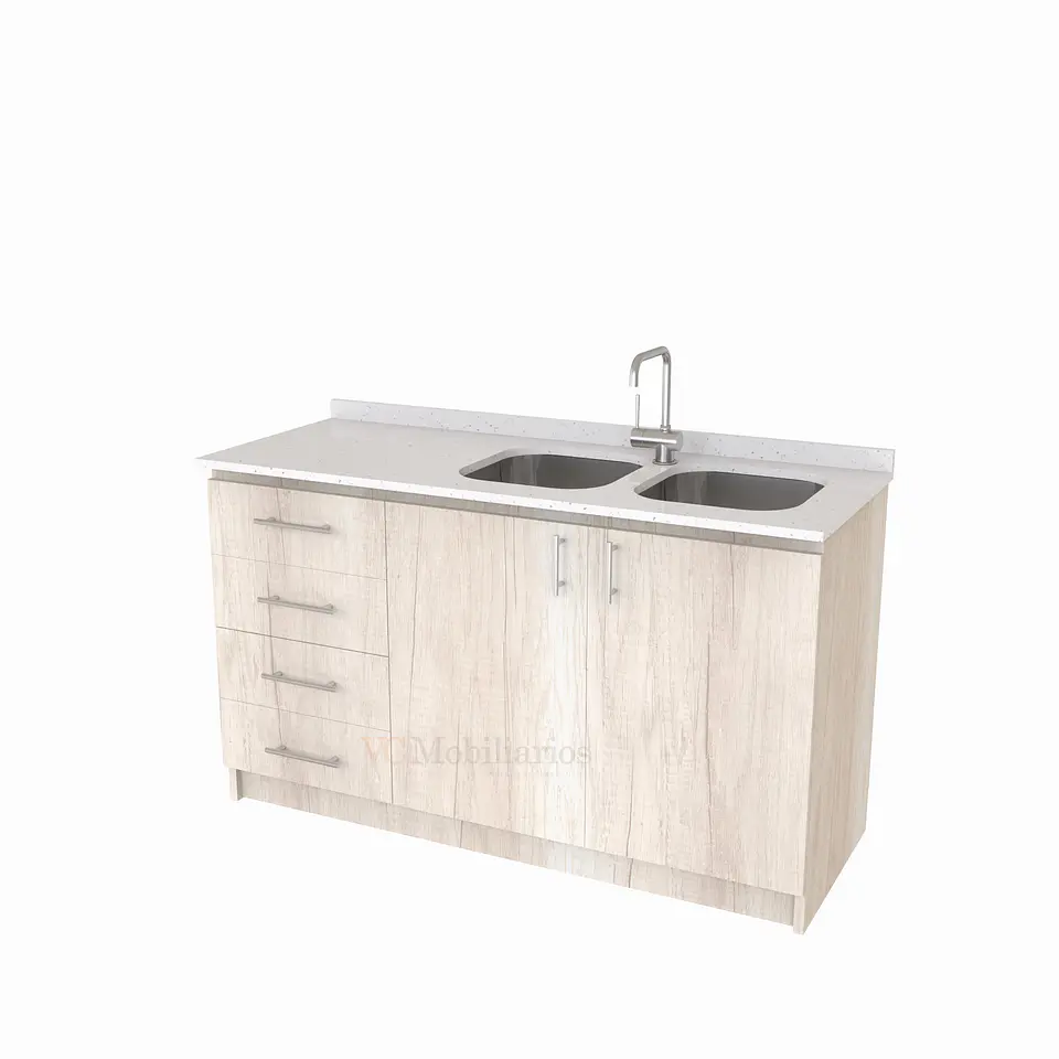 Mueble lavaplatos Doble de 140 cm / Cuarzo blanco galaxys / Izquierdo / Toscana 1
