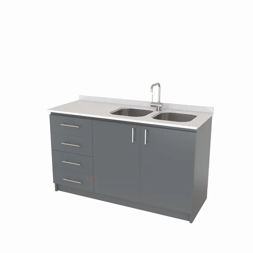 Mueble lavaplatos Doble de 140 cm / Cuarzo blanco galaxys / Izquierdo / Grafito 1