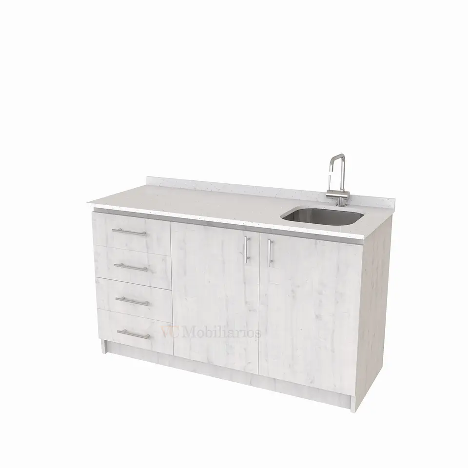Mueble lavaplatos Simple de 140 cm / Cuarzo blanco galaxys / Izquierdo / Alaska 1