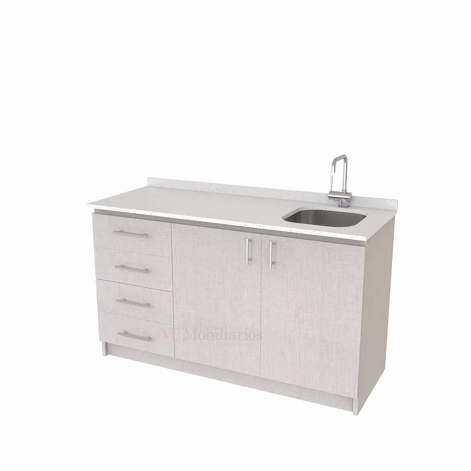 Mueble lavaplatos Simple de 140 cm / Cuarzo blanco galaxys / Izquierdo / Giorno 1