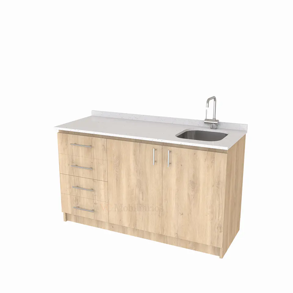 Mueble lavaplatos Simple de 140 cm / Cuarzo blanco galaxys / Izquierdo / Jerez 1