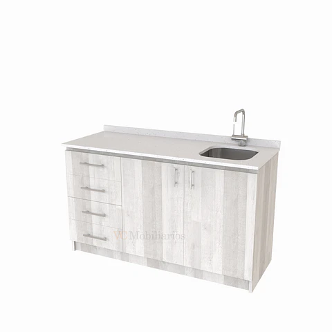 Mueble lavaplatos Simple de 140 cm / Cuarzo blanco galaxys / Izquierdo / Legno