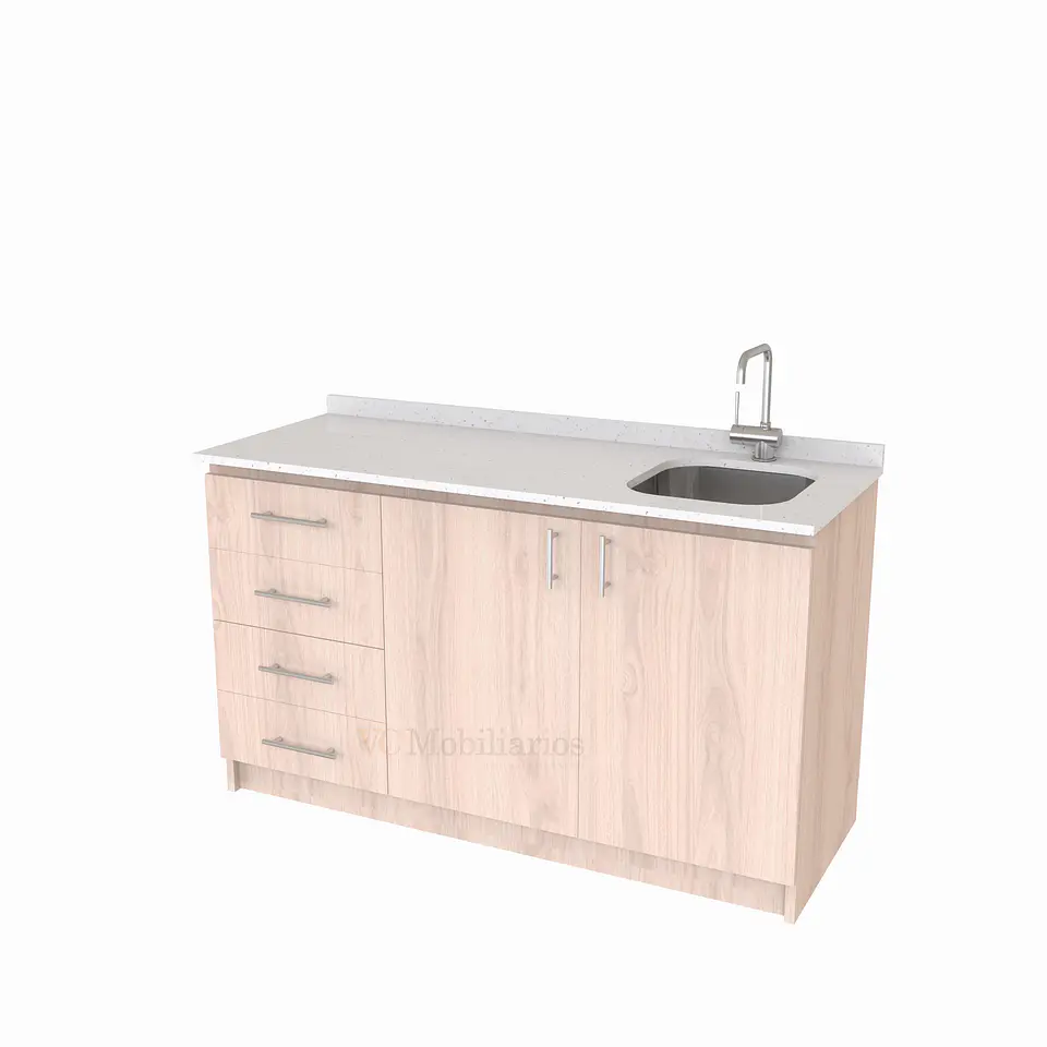 Mueble lavaplatos Simple de 140 cm / Cuarzo blanco galaxys / Izquierdo / Nougat 1